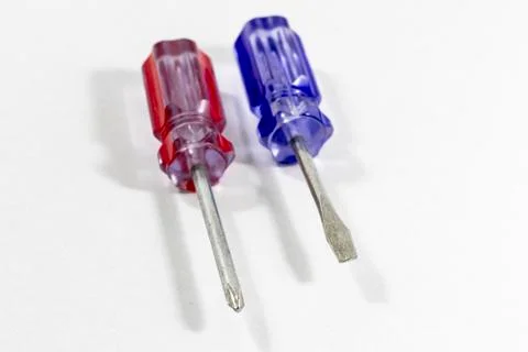 Close-up front diagonal shoot of small size default screwdrivers Stock Photos