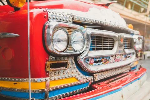 Close-up of front lamps and engine grille Stock Photos