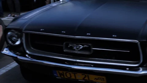 Close Up Front Look On Black Ford Muscle Car Stock Footage 89529270