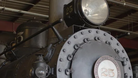 Close Up of Front of Old Steam Engine Train - Shallow Depth of Field Stock Footage 149959735