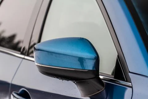 Close up front view of car side mirror. Front rear view mirror on the car win Stock-Fotos