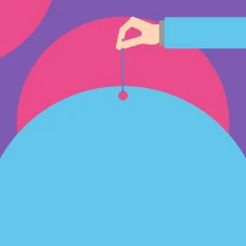 Close up front view male hand arm needle punching big blank balloon empty text Stock Illustration