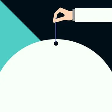 Close up front view male hand arm needle punching big blank balloon empty text Stock Illustration