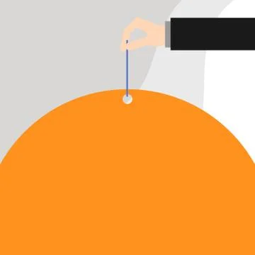 Close up front view male hand arm needle punching big blank balloon empty text Stock Illustration