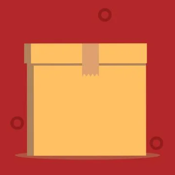 Close up front view open brown cardboard box isolated with lid sealed. Blank Illustrazione stock