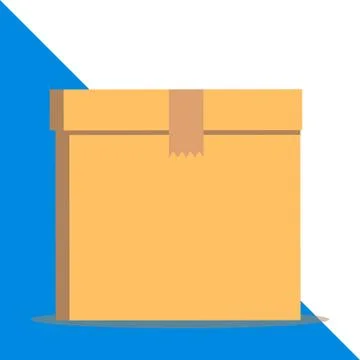 Close up front view open brown cardboard box isolated with lid sealed. Blank Illustrazione stock