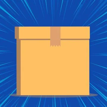 Close up front view open brown cardboard box isolated with lid sealed. Blank Illustrazione stock