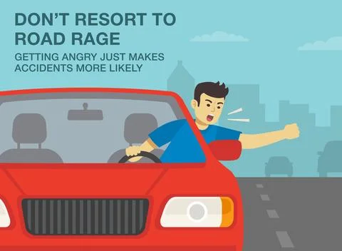 Close-up front view of a yelling driver. Do not resort road rage, getting angry Stock Illustration