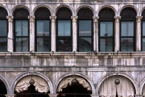 Close frontal shot of facade of Procurate Vecchie building in St Mark's square Stock Photos