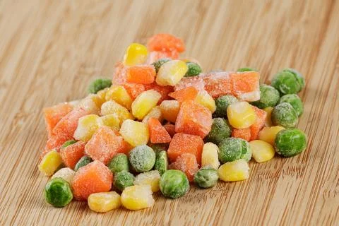 Close up of Frozen Mixed Vegetables with copy space Stock Photos