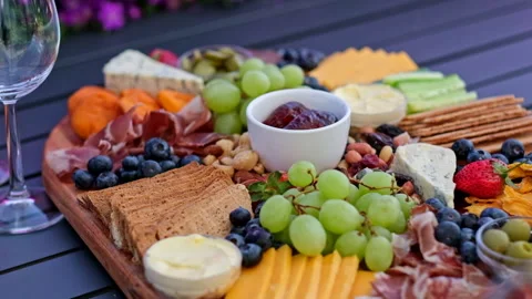 Close up of a fruit and cheese platter Stock Footage 240917393