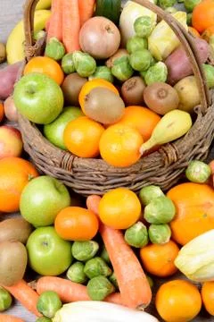 Close up of a fruit and vegetable basket Stock Photos