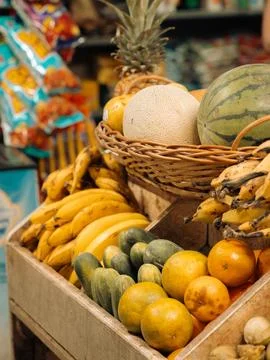 Close up of fruit and vegetables in a small charming street market in Mexic.. Stock Photos