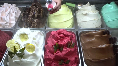 Close Up Of Fruit Ice Cream Being Scooped. Stock Footage 145646512