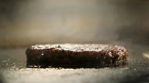Close-up of frying hamburger cutlets. Stock Footage 119094461