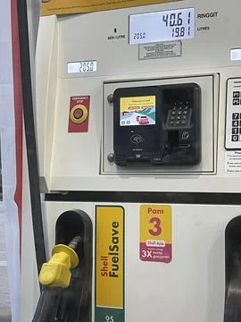 Close-Up of Fuel Pump with Integrated Payment Terminal in Malaysia Stock Photos