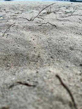 Close up full frame background texture of fine dry sand on a coastal beach Stock Photos