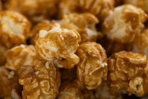 Close Up Full Frame Caramel Popcorn Texture Background Stock Photos