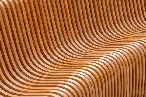 Close-up full frame view of curved plywood public bench Photos