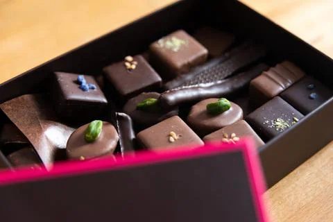 Close-up of a full open chocolate box Stock Photos