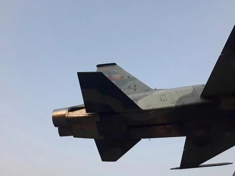 Close up fuselage and tail of jet military air plane 스톡 사진