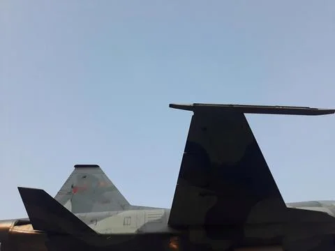 Close up fuselage and tail of jet military air plane 스톡 사진