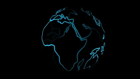 Close up futuristic rotating earth globe with glowing blue lines Stock Footage 331528974