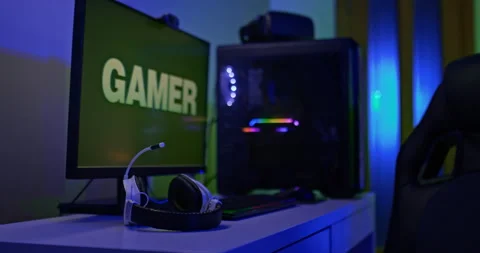 Close-up, gamer's workplace, large computer monitor with a powerful processor Stock Footage 154223930