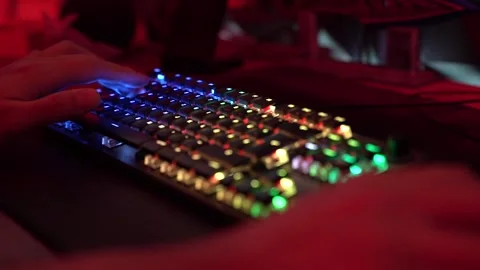 Close-up of a gaming keyboard while playing a game. Stock Footage 305336126