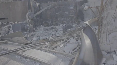 Close-Up of a Garage Destroyed in a Fire - Log Stock Footage 85458681