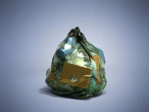 Close up of a garbage bag 3d render on darck blue  background Stock Illustration