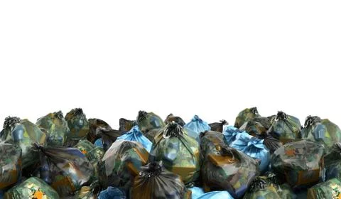 Close up of a garbage bags stack 3d render on white background Stock Illustration