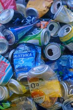 Close up of garbage in the trash can. Environment protection concept - Moscow Stock Photos