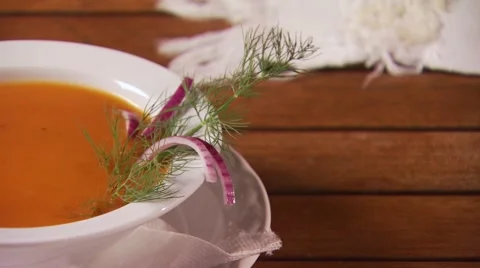 Close-up of garnish soup Stock Footage 55312923