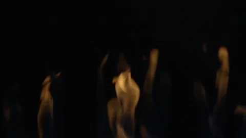 Close-Up of Gas Burner Flames on Black Background Under Cauldron for Pilaf Stock Footage 332151590