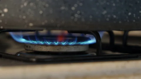 Close up of a gas burner in a kitchen, shallow depth of field Stock Footage 230626381