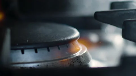 Close Up Gas Burning Stove Stock Footage 142913048