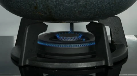 Close-up Gas fire from a kitchen gas stove. Video stock 66904899