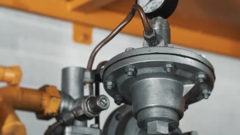 Close-up of a gas reducer at a gas distribution station Stock Footage 306815294