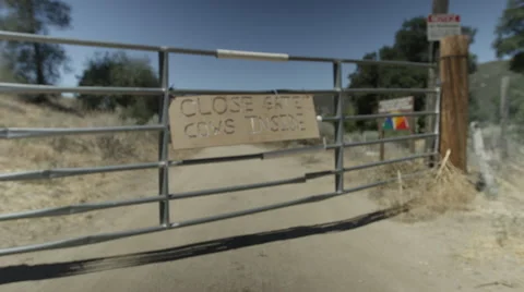 Close Gate Cows Inside Sign Ranch Stock Footage 59100850