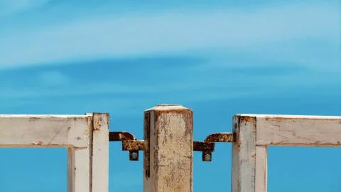 Close gates' close up, view to the blue ocean Stock Photos