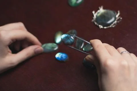 Close up gem stone examine concept photo Stockfoto's