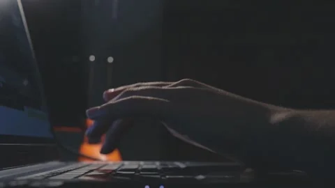 Close up of gentle fingers pressing random laptop keyboard buttons on computer l Stock Footage 161038092