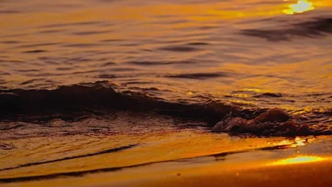 Close-up of Gentle Ocean Waves on Beach at Sunset 動画素材 339159280