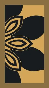 A close-up geometric floral pattern in gold and black fills a tall central .. 스톡 일러스트
