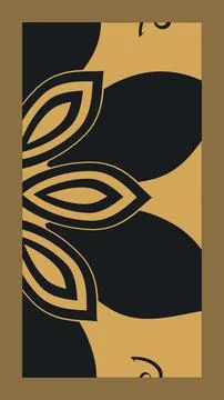 A close-up geometric floral pattern in muted gold and black fills a tall re.. Stock Illustration