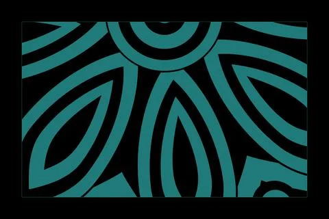 A close-up geometric floral pattern uses thick teal outlines and curved pet.. Stock Illustration