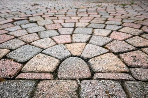 Close-Up of Geometric Stone Pavement Pattern – Outdoor Texture Stock Photos