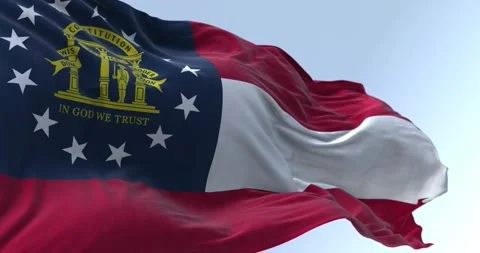 Close-up of Georgia state flag waving in the wind on a clear day Stock-Footage 257651586