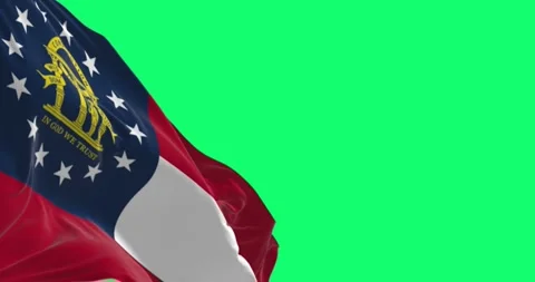 Close-up of Georgia state flag waving in the wind isolated on green backgroun Stock Footage 290007269